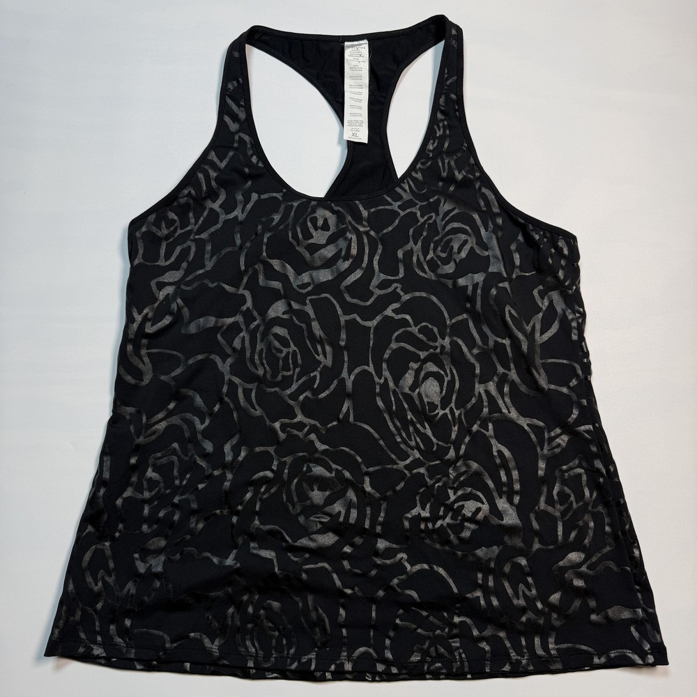 Fabletics Tank Top Womens XL Black Floral Racerback Athletic Workout Gym